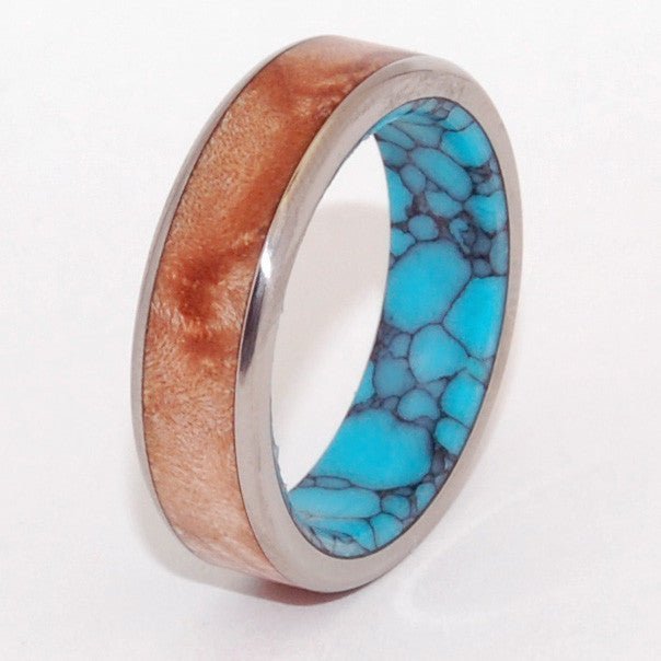 Conifer | Men's Maple Wood, Turquoise & Titanium Wedding Ring - Minter and Richter Designs