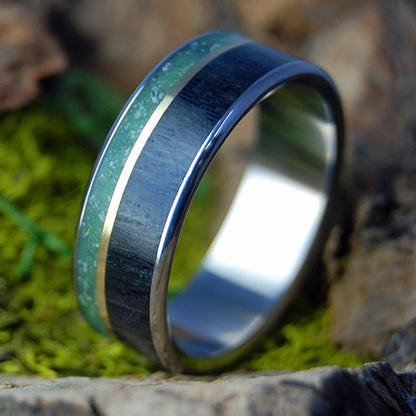CONNEMARA MARBLE BOG BRASS| Men's Connemara Marble, Irish Bog Oak & Titanium & Brass Wedding Ring - Minter and Richter Designs