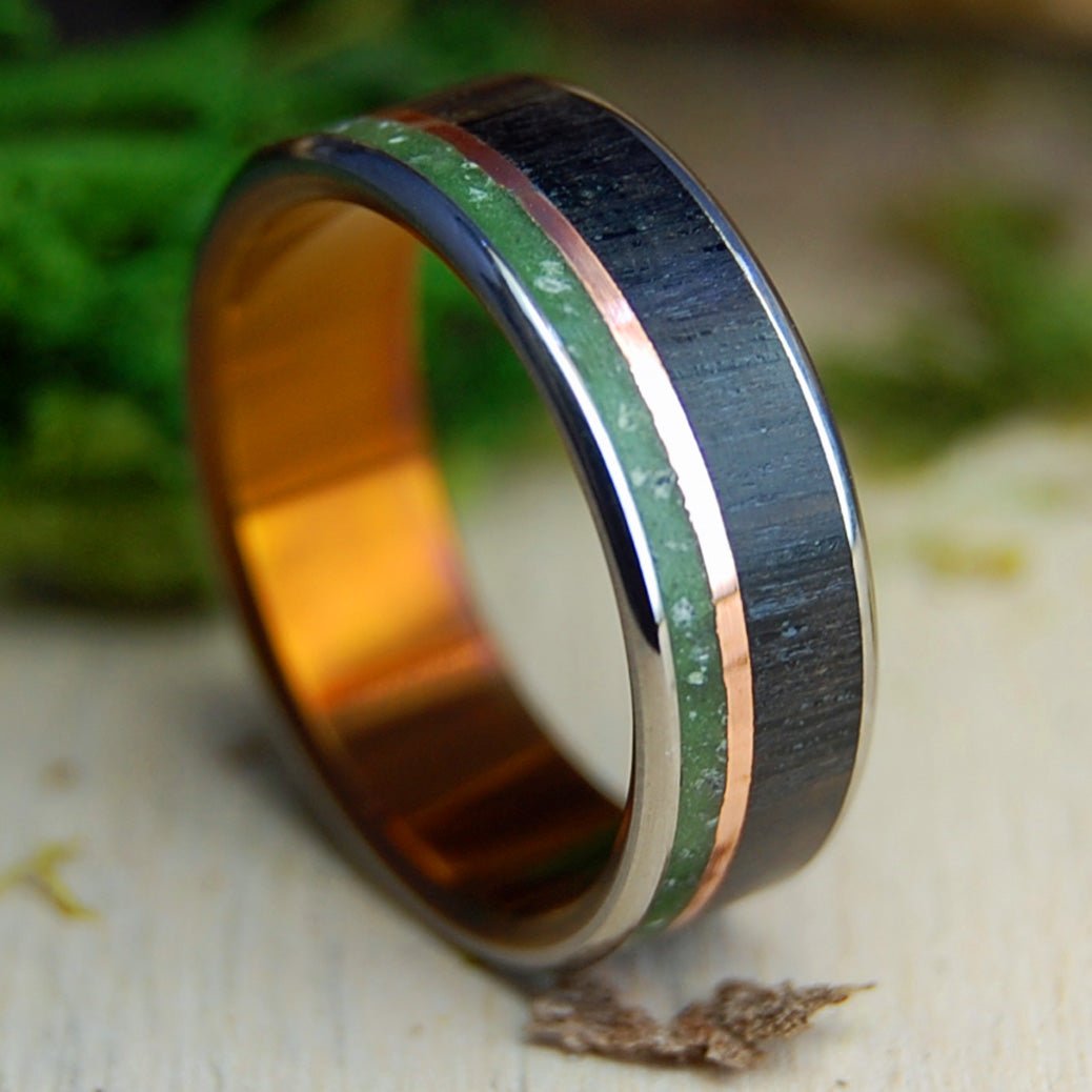 Connemara Marble Bog Bronze| Men's Connemara Marble, Irish Bog Oak & Titanium Wedding Ring - Minter and Richter Designs
