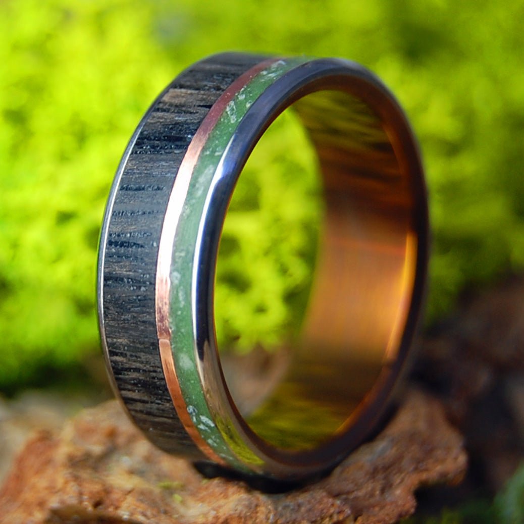 Connemara Marble Bog Bronze| Men's Connemara Marble, Irish Bog Oak & Titanium Wedding Ring - Minter and Richter Designs