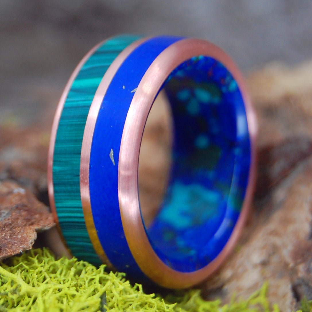 Copper Can't Hold Us Back Bonus | Men's Azurite, Malachite Stone, Lapis, Copper & Titanium Wedding Ring - Minter and Richter Designs