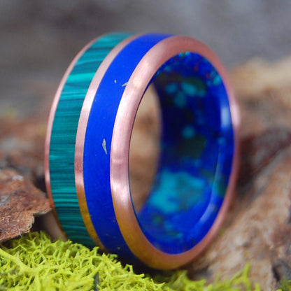 Copper Can't Hold Us Back Bonus | Men's Azurite, Malachite Stone, Lapis, Copper & Titanium Wedding Ring - Minter and Richter Designs