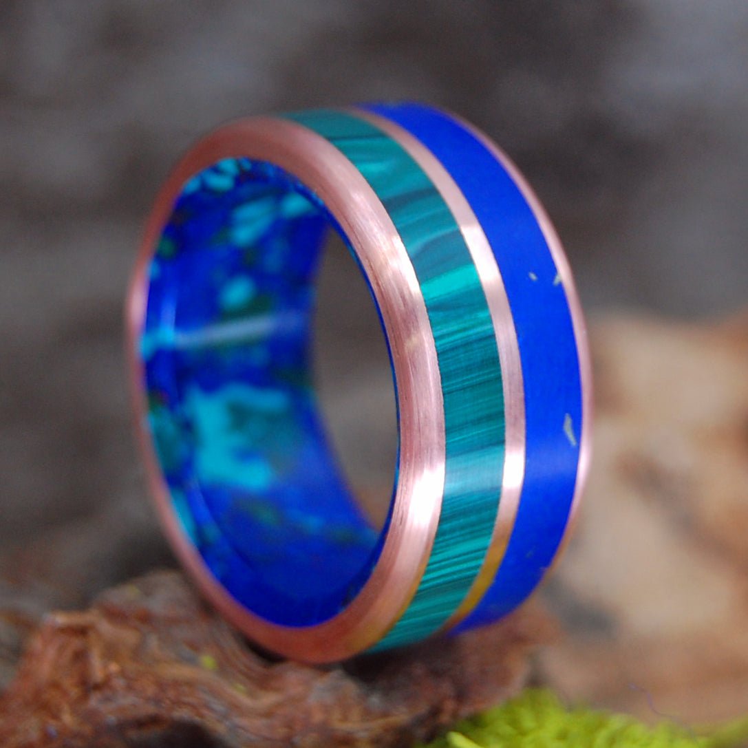 Copper Can't Hold Us Back Bonus | Men's Azurite, Malachite Stone, Lapis, Copper & Titanium Wedding Ring - Minter and Richter Designs