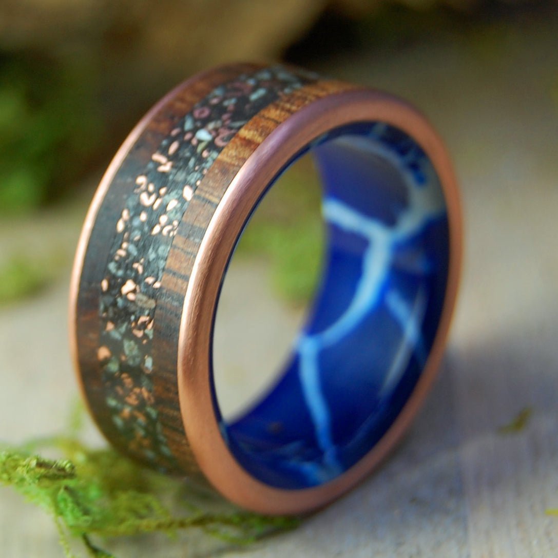 Copper Connemara Santorini | Men's Copper, Cobalt and Beach Sand Titanium Wedding Ring - Minter and Richter Designs