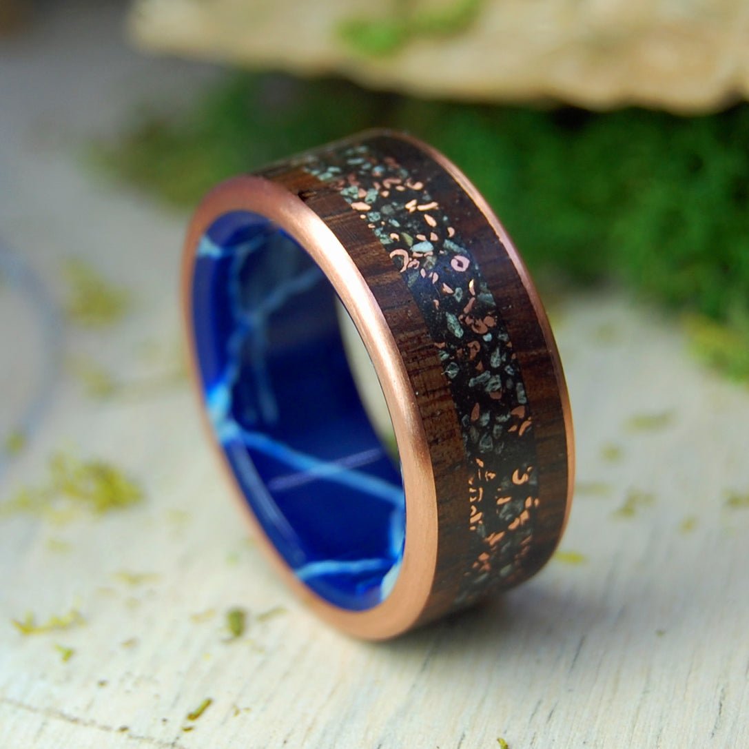 Copper Connemara Santorini | Men's Copper, Cobalt and Beach Sand Titanium Wedding Ring - Minter and Richter Designs