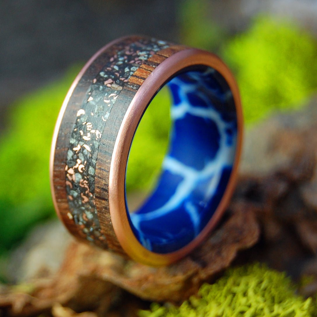 Copper Connemara Santorini | Men's Copper, Cobalt and Beach Sand Titanium Wedding Ring - Minter and Richter Designs