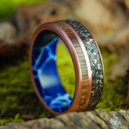 Copper Connemara Santorini WC | Copper, Cobalt and Beach Sand Titanium Wedding Ring - Minter and Richter Designs