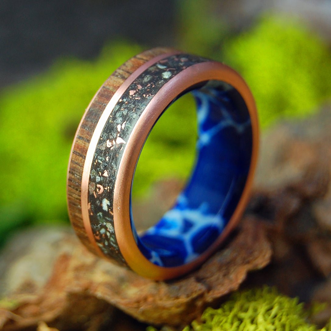 Copper Connemara Santorini WC | Copper, Cobalt and Beach Sand Titanium Wedding Ring - Minter and Richter Designs