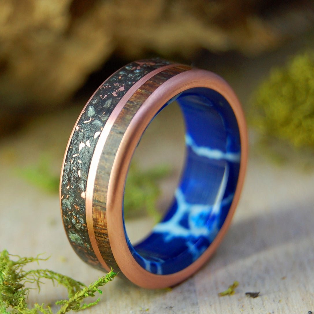 Copper Connemara Santorini WC | Copper, Cobalt and Beach Sand Titanium Wedding Ring - Minter and Richter Designs