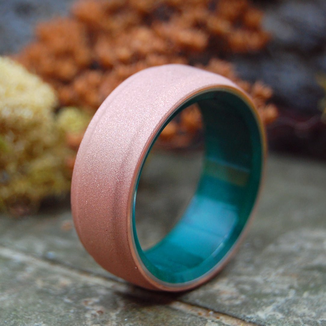 Copper Moxie Sandblasted | Men's Copper, Jade & Titanium Wedding Ring - Minter and Richter Designs