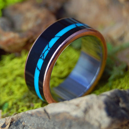 COPPER NIGHT | Men's Copper, Turquoise, Onyx & Titanium Wedding Ring - Minter and Richter Designs