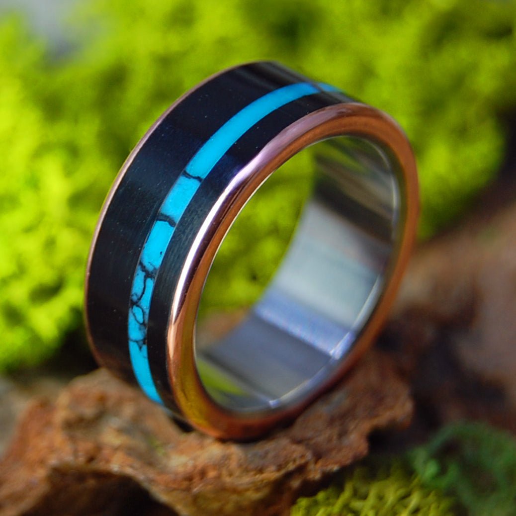 COPPER NIGHT | Men's Copper, Turquoise, Onyx & Titanium Wedding Ring - Minter and Richter Designs