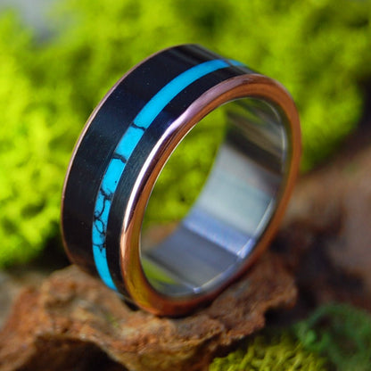 COPPER NIGHT | Men's Copper, Turquoise, Onyx & Titanium Wedding Ring - Minter and Richter Designs