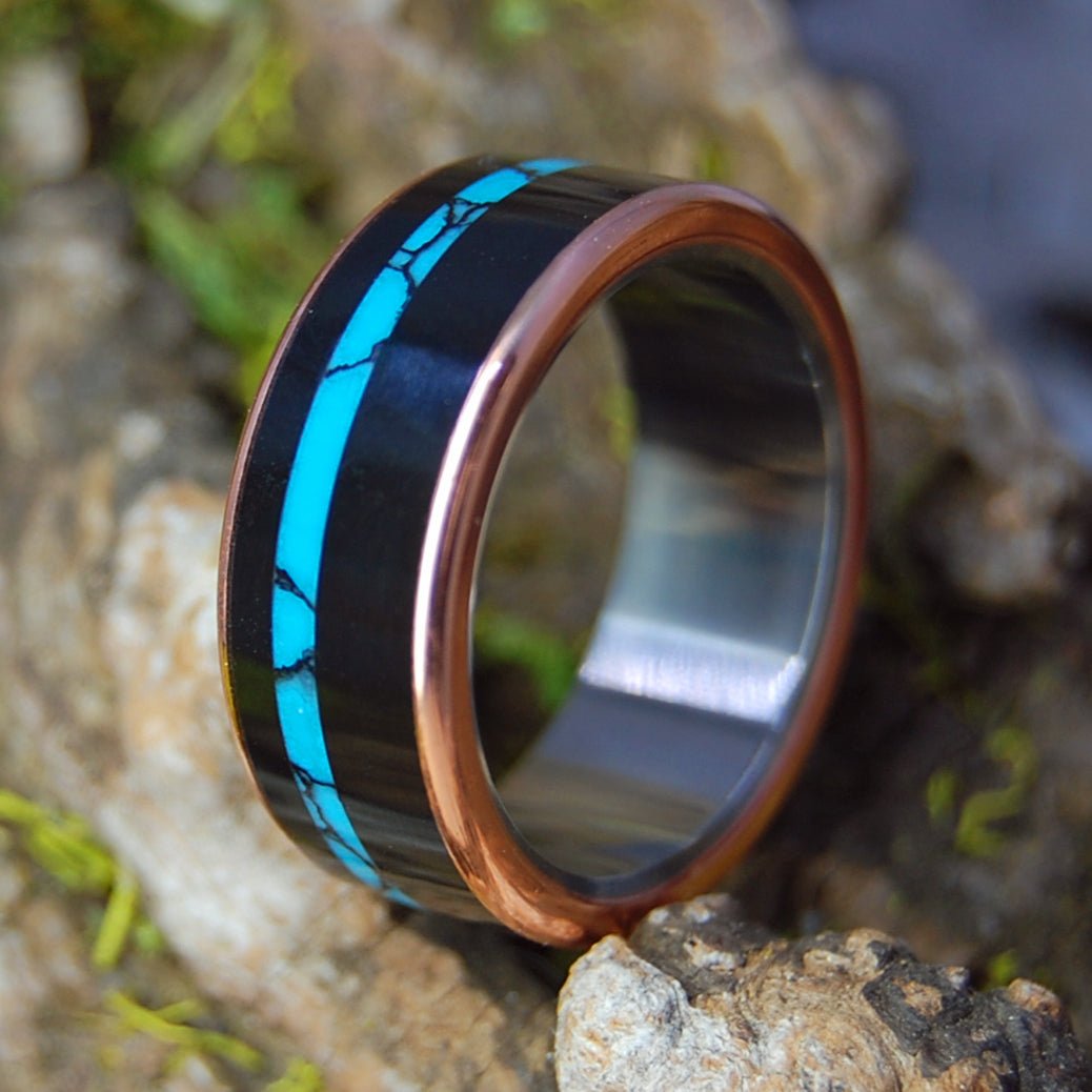COPPER NIGHT | Men's Copper, Turquoise, Onyx & Titanium Wedding Ring - Minter and Richter Designs