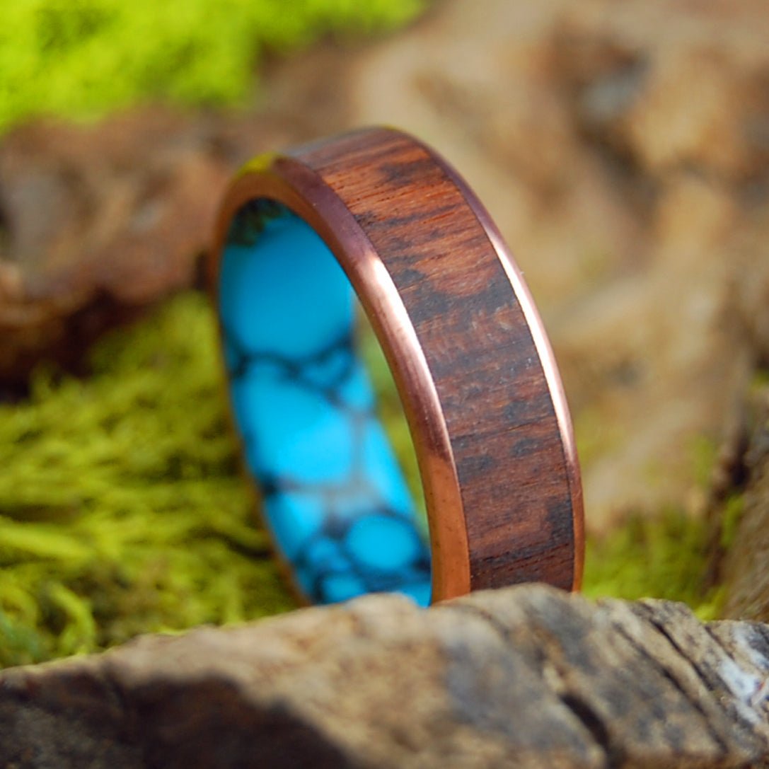 COPPER SNAKE RIVER | Men's Snakewood, Copper, Turquoise & Titanium Wedding Ring - Minter and Richter Designs
