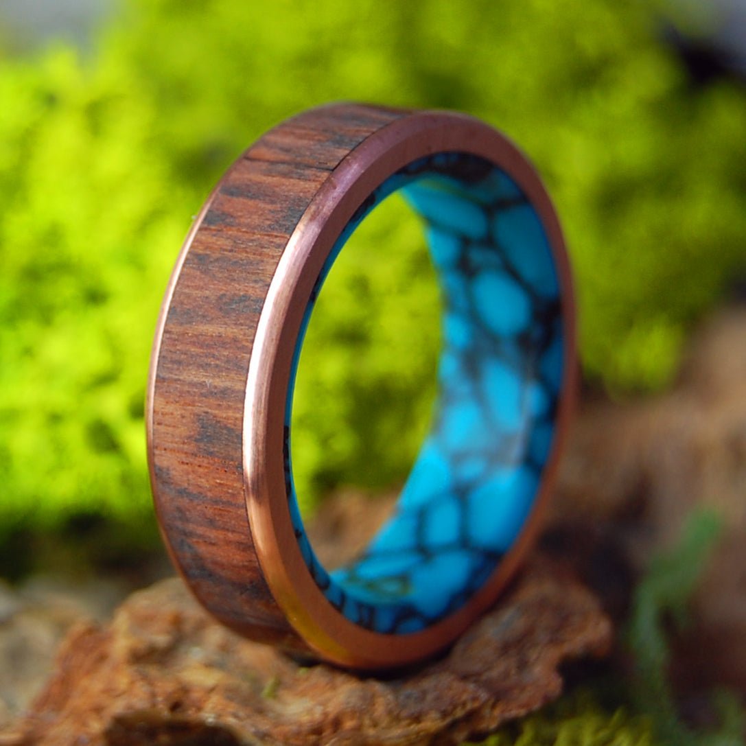COPPER SNAKE RIVER | Men's Snakewood, Copper, Turquoise & Titanium Wedding Ring - Minter and Richter Designs