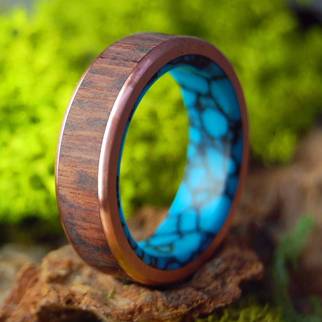 COPPER SNAKE RIVER | Men's Snakewood, Copper, Turquoise & Titanium Wedding Ring - Minter and Richter Designs