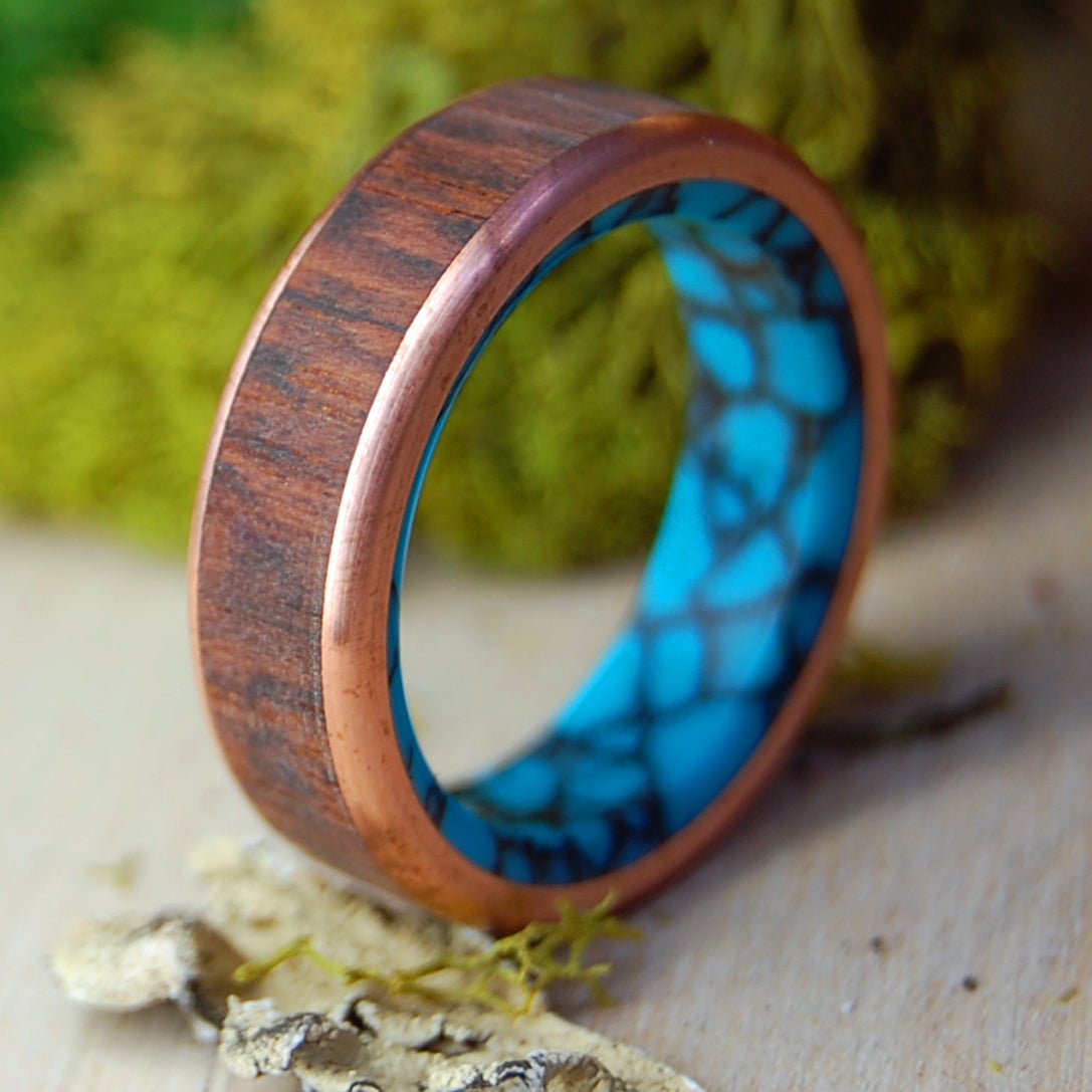 COPPER SNAKE RIVER | Men's Snakewood, Copper, Turquoise & Titanium Wedding Ring - Minter and Richter Designs