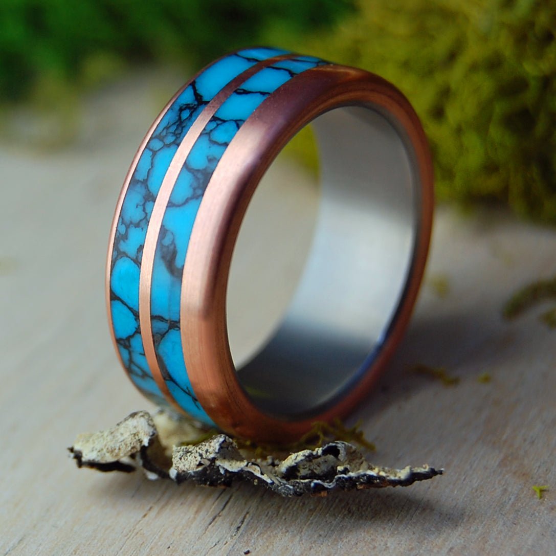 Copper Turquoise Mystery | Men's Copper, Turquoise & Titanium Wedding Ring - Minter and Richter Designs