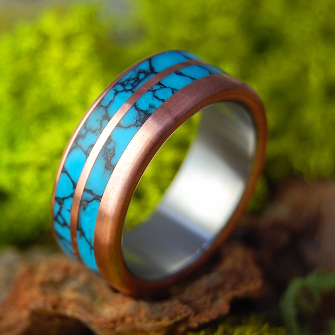 Copper Turquoise Mystery | Men's Copper, Turquoise & Titanium Wedding Ring - Minter and Richter Designs