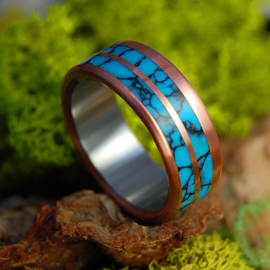 Copper Turquoise Mystery | Men's Copper, Turquoise & Titanium Wedding Ring - Minter and Richter Designs