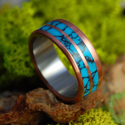 Copper Turquoise Mystery | Men's Copper, Turquoise & Titanium Wedding Ring - Minter and Richter Designs