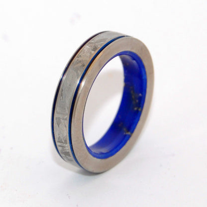 Cosmic Gold | Men's Meteorite, Lapis Lazuli & Titanium Wedding Ring - Minter and Richter Designs