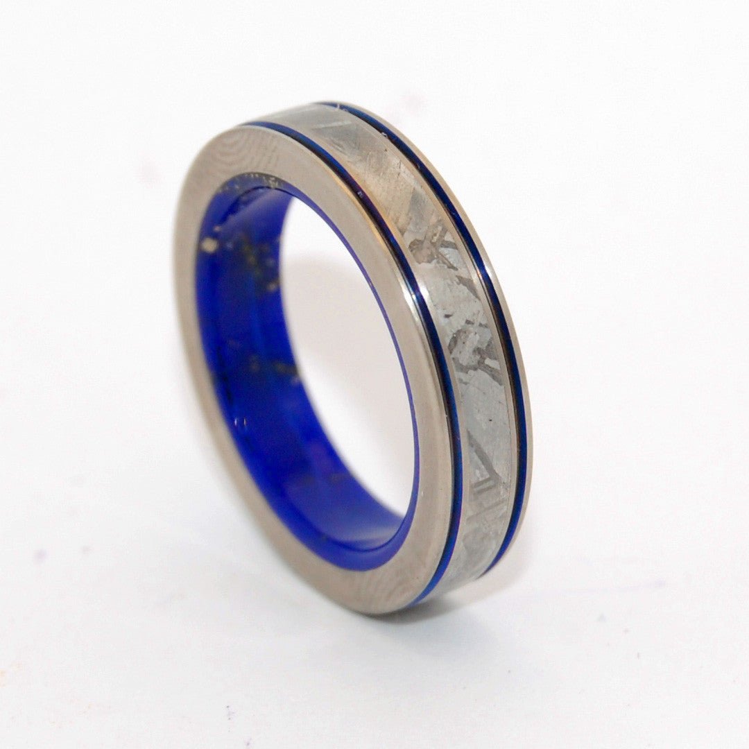 Cosmic Gold | Men's Meteorite, Lapis Lazuli & Titanium Wedding Ring - Minter and Richter Designs
