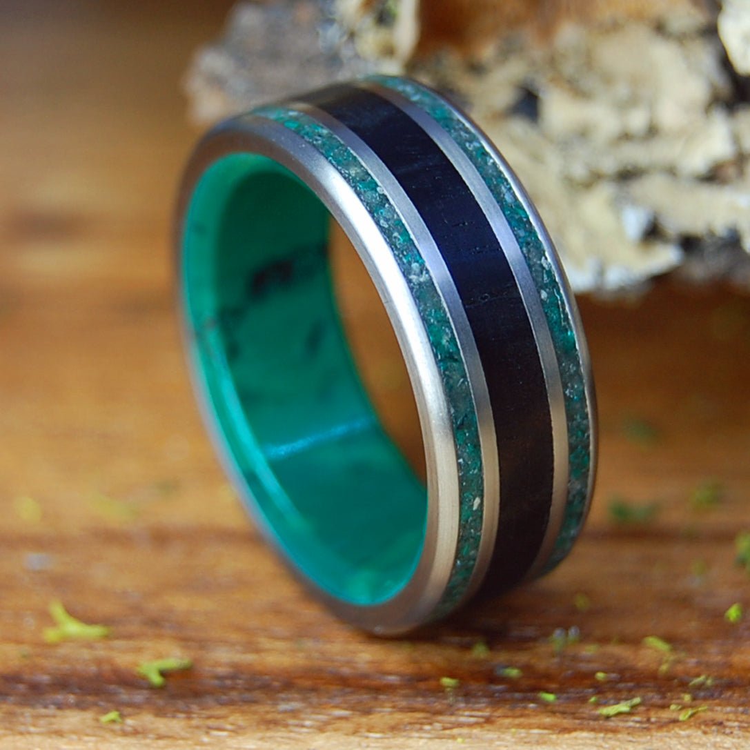COSTA RICA COCO JADE | Men's Beach Sand & Jade Cocobolo & Titanium Wedding Ring - Minter and Richter Designs