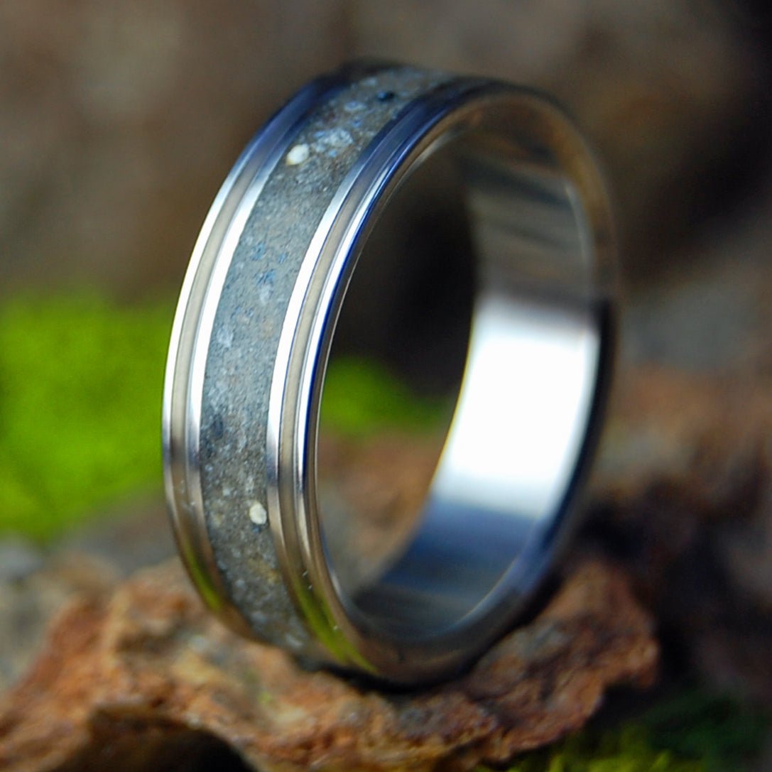Cotton Gin Lenox GA | Men's Beach Sand and Pebbles Titanium Wedding Ring - Minter and Richter Designs