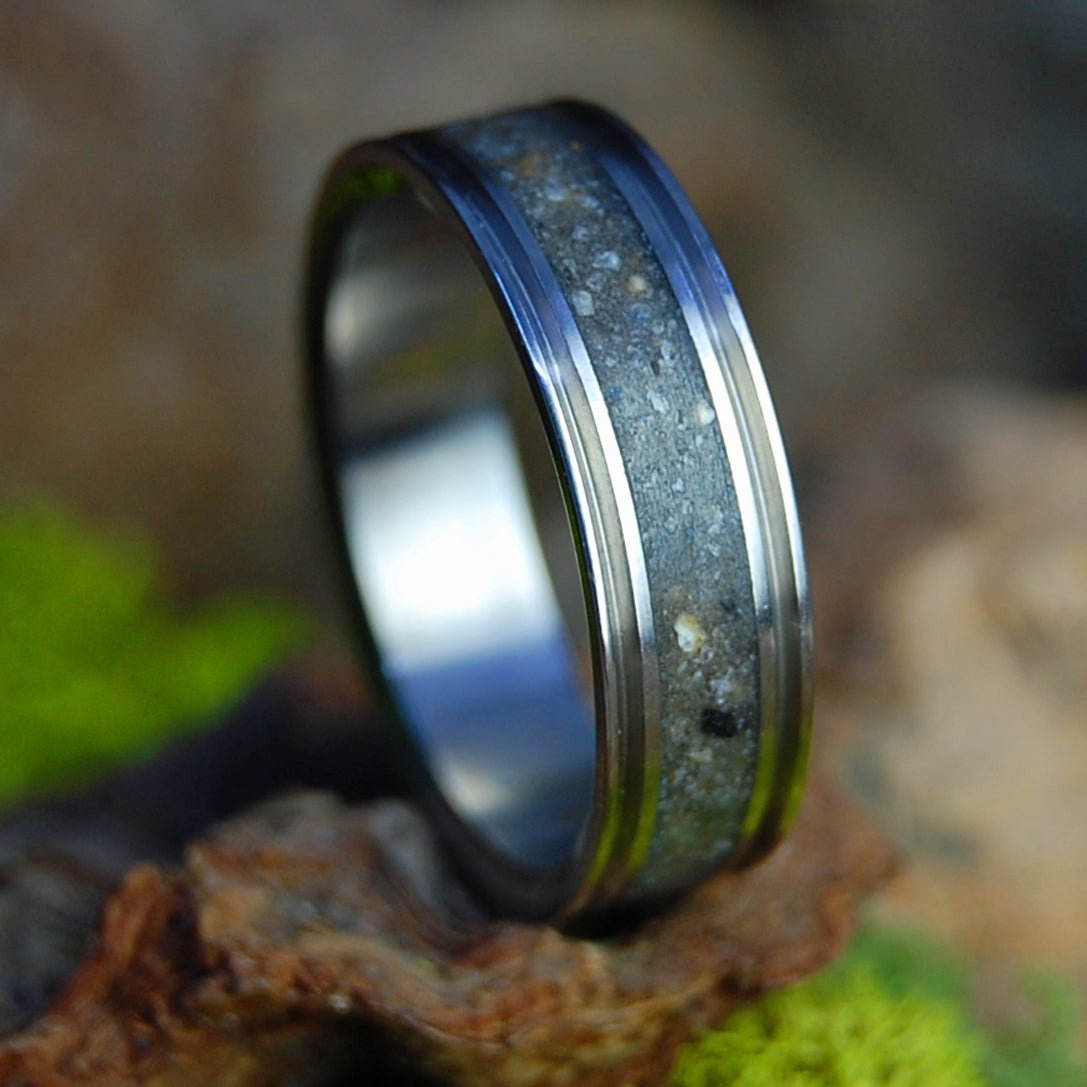 Cotton Gin Lenox GA | Men's Beach Sand and Pebbles Titanium Wedding Ring - Minter and Richter Designs