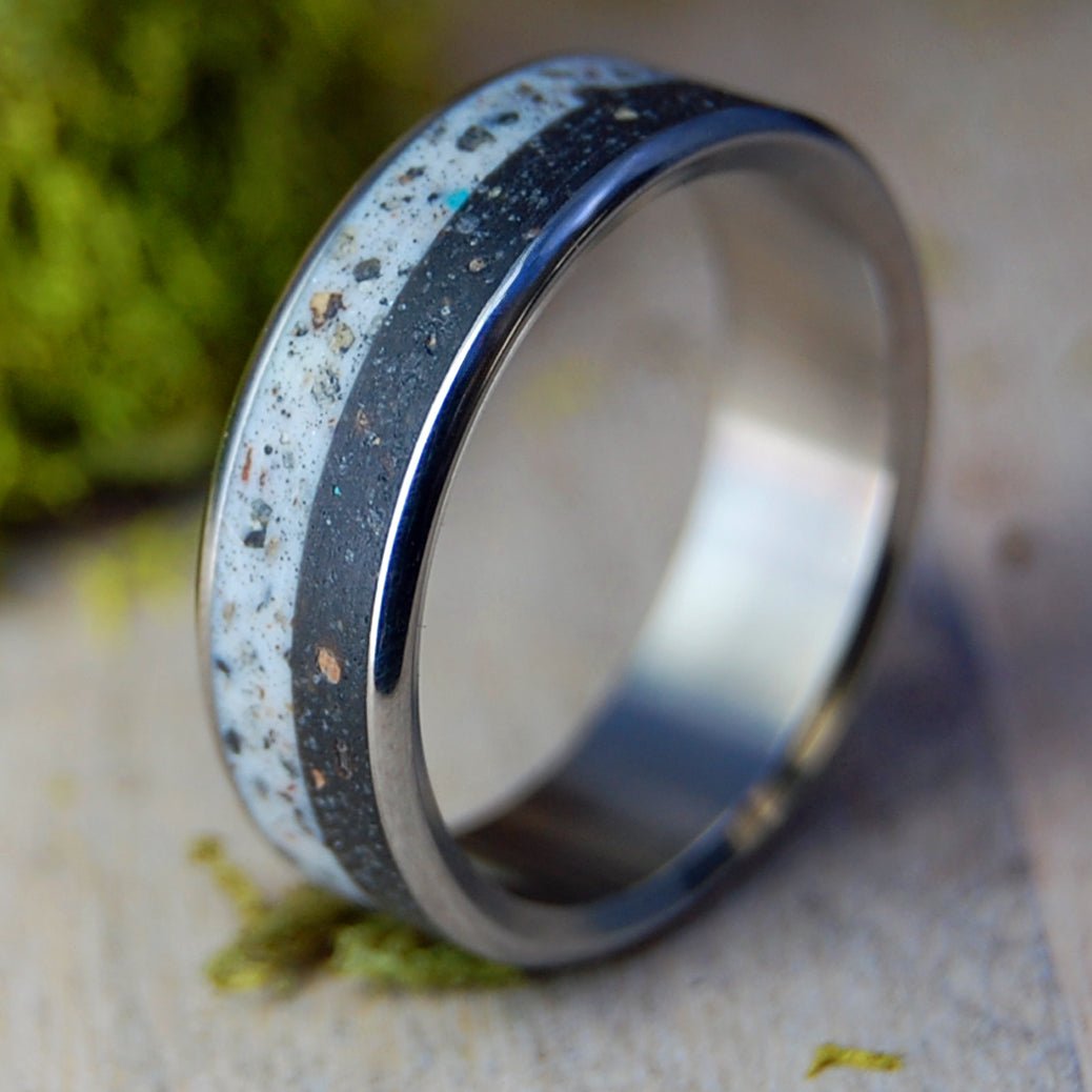 Crowder Oklahoma | Men's Beach Sand, Rocks & Titanium Wedding Ring - Minter and Richter Designs
