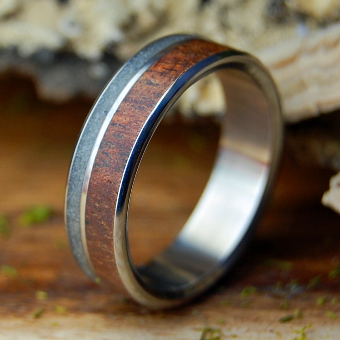 CURACAO KOA | Beach Sand & Koa Wood Titanium Wedding Ring - Minter and Richter Designs