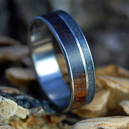 CURACAO KOA BLACK | Beach Sand & Koa Wood Titanium Wedding Ring - Minter and Richter Designs