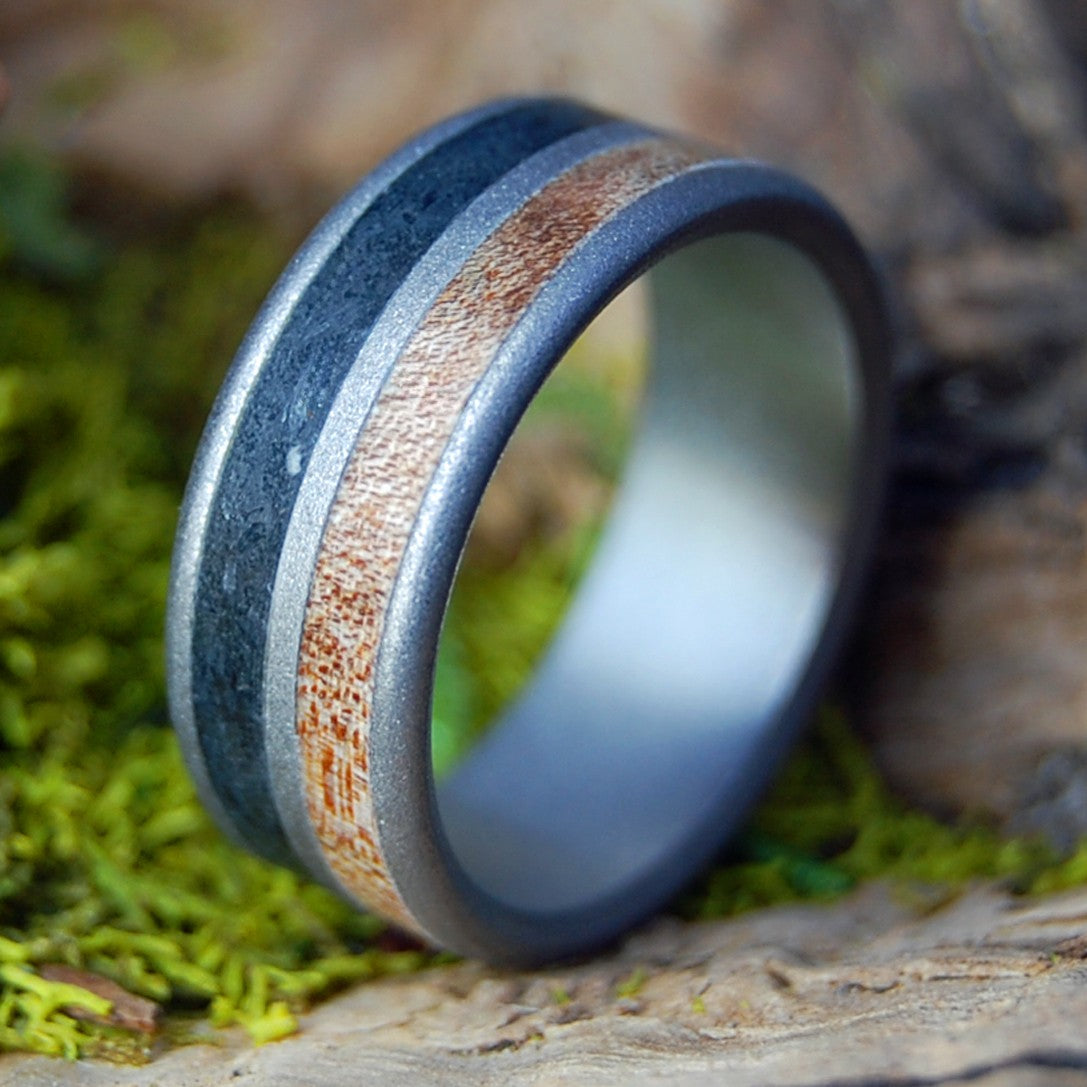 GLASS BEADED VERMONT LAKE | Men's Vermont Slate, Vermont Maple & Titanium Wedding Ring