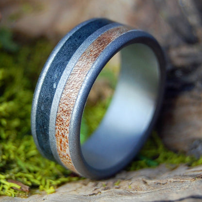 GLASS BEADED VERMONT LAKE | Men's Vermont Slate, Vermont Maple & Titanium Wedding Ring