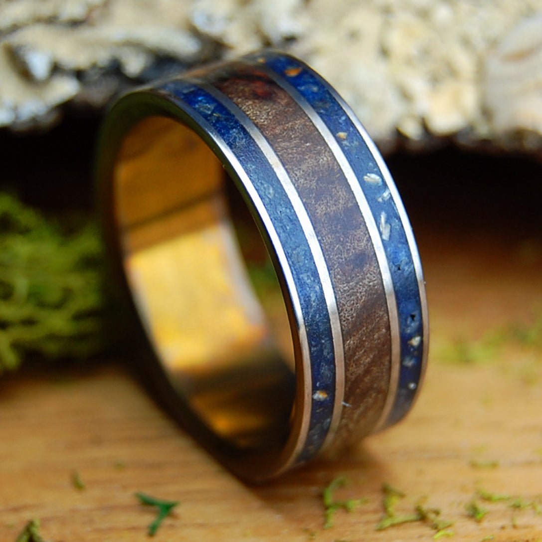 DARK MAPLE BATTLE CRY | Men's Battleground Earth, Bullet Fragments & Titanium Wedding Ring - Minter and Richter Designs