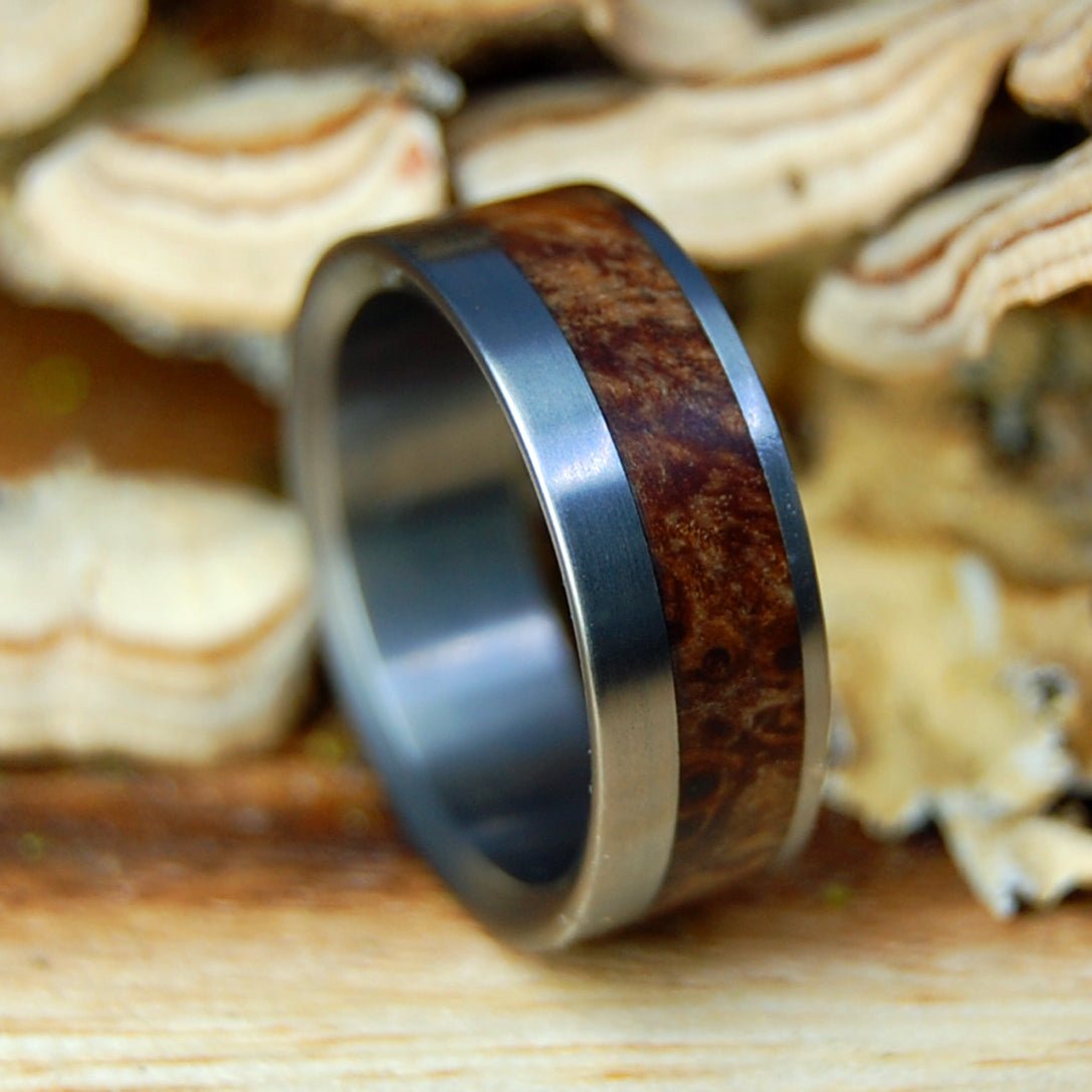 DARK MAPLE TUCK EVERLASTING | Men's Dark Maple Wood & Titanium Wedding Ring - Minter and Richter Designs