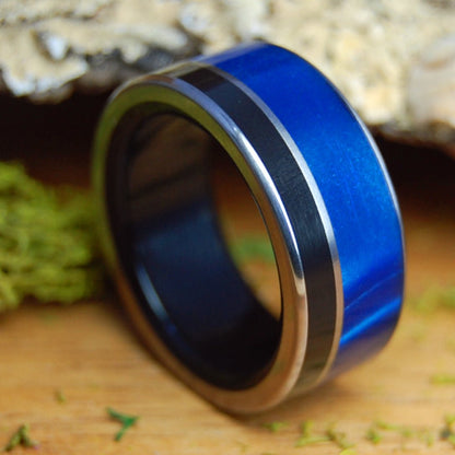DARK SIDE OF THE BLUE MOON | Men's Onyx Stone, & Blue Marbled Opal Wedding Ring - Minter and Richter Designs