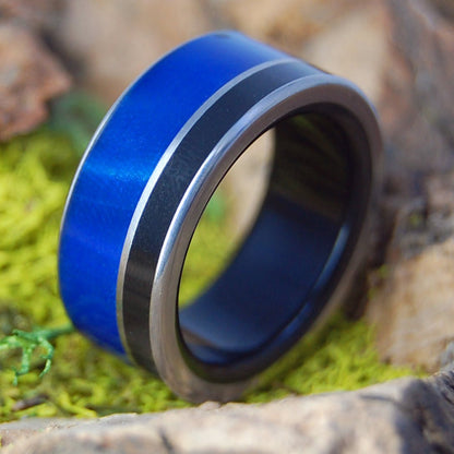 DARK SIDE OF THE BLUE MOON | Men's Onyx Stone, & Blue Marbled Opal Wedding Ring - Minter and Richter Designs