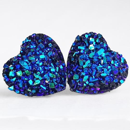 Deep Blue Druzy Heart Stud EarRing | EarRing - Titanium And Resin EarRing - Valentines Day - Minter and Richter Designs