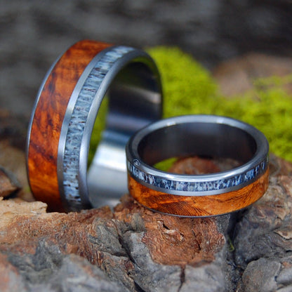 Deer By The Red Oak | Deer Antler & Red Oak Wood - His And Hers Wedding Ring - Minter and Richter Designs