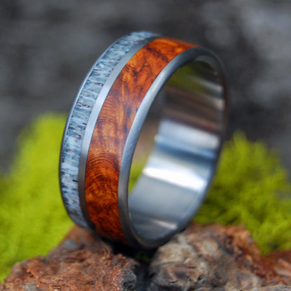 Deer By The Red Oak | Men's Deer Antler, Red Oak Wood & Titanium Wedding Ring - Minter and Richter Designs