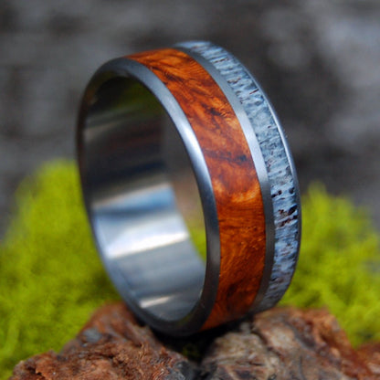Deer By The Red Oak | Men's Deer Antler, Red Oak Wood & Titanium Wedding Ring - Minter and Richter Designs