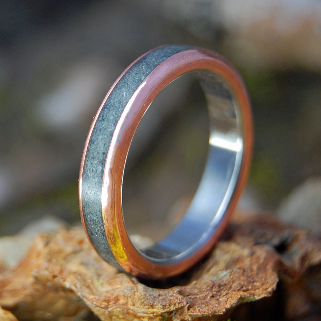 Deer On Black Beach | Men's Black Beach Sand, Deer Antler, Copper & Titanium Wedding Ring - Minter and Richter Designs