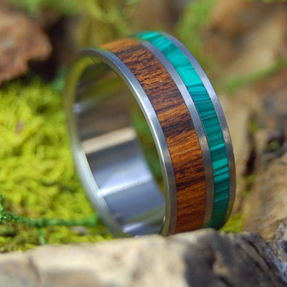 DESERT MALACHITE | Men's Malachite Stone, Desert IronWood & Titanium Wedding Ring - Minter and Richter Designs