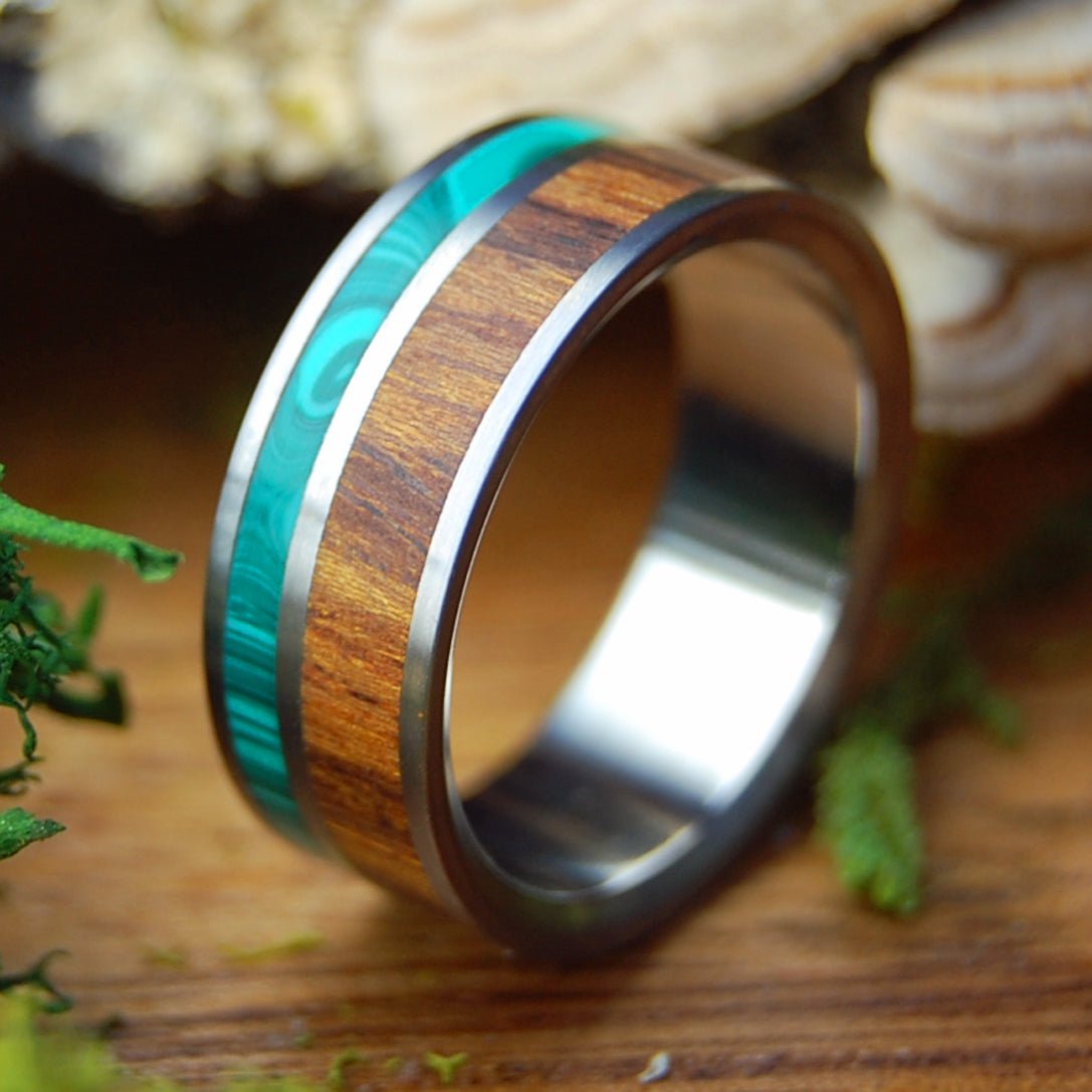 DESERT MALACHITE | Men's Malachite Stone, Desert IronWood & Titanium Wedding Ring - Minter and Richter Designs