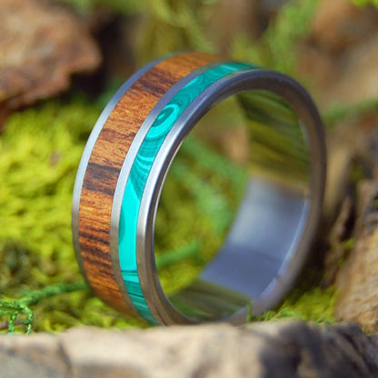 DESERT MALACHITE | Men's Malachite Stone, Desert IronWood & Titanium Wedding Ring - Minter and Richter Designs