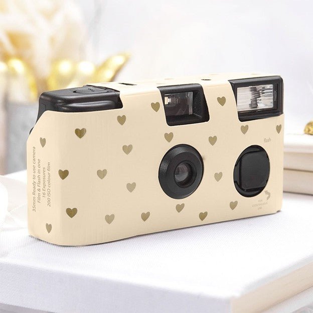 DISPOSABLE CAMERA | Camera with Flash and Gold Hearts - Minter and Richter Designs