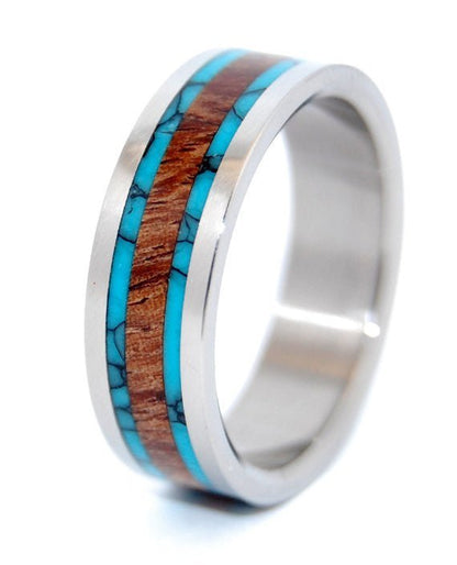 Dock | Men's Turquoise, Koa Wood & Titanium Wedding Ring - Minter and Richter Designs